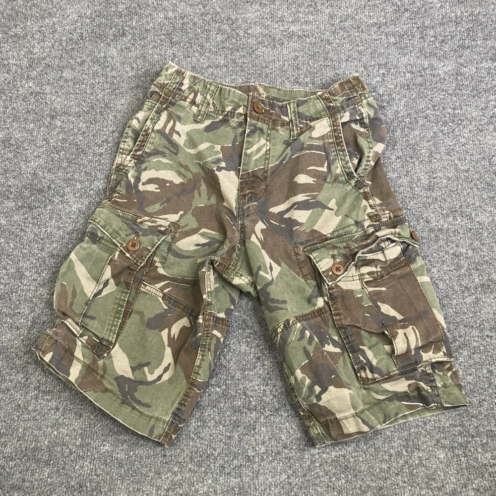 American Eagle Mens Next Level Flex Camo Cargo Shorts Green Brown Size 28